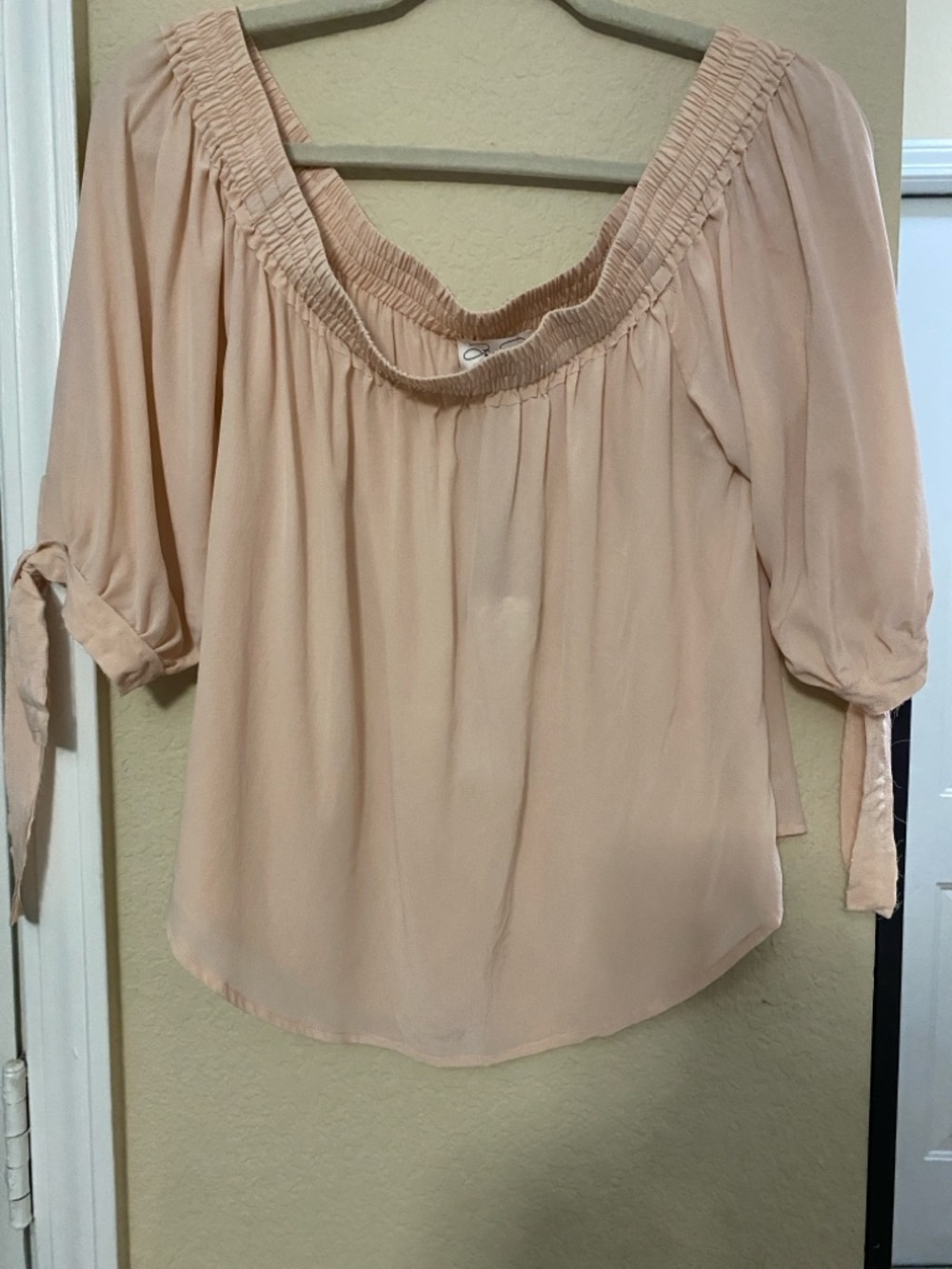 Womens Blush Peasant Top with Tie-Sleeves